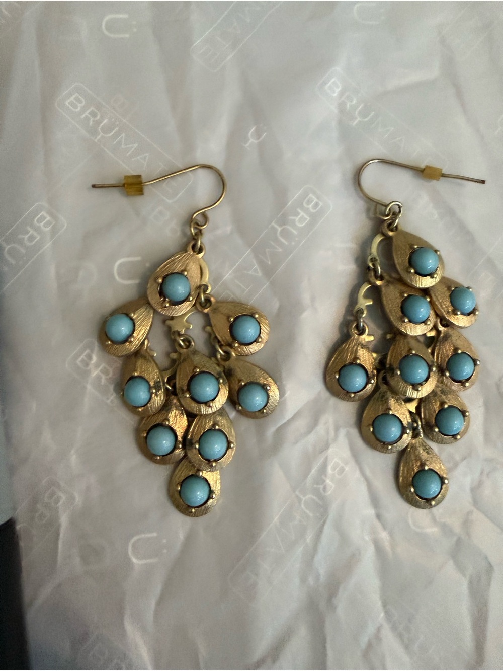 Premier Designs Gold Tone and Turquoise Chandelier Spanish Revival Earrings